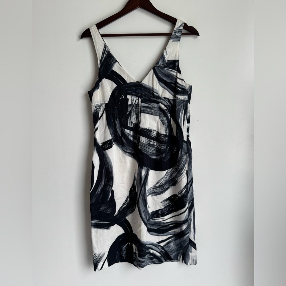 Vince V Neckline Pencil Skirt Dress Tank Sleeve Size 8 100% Cotton Black White